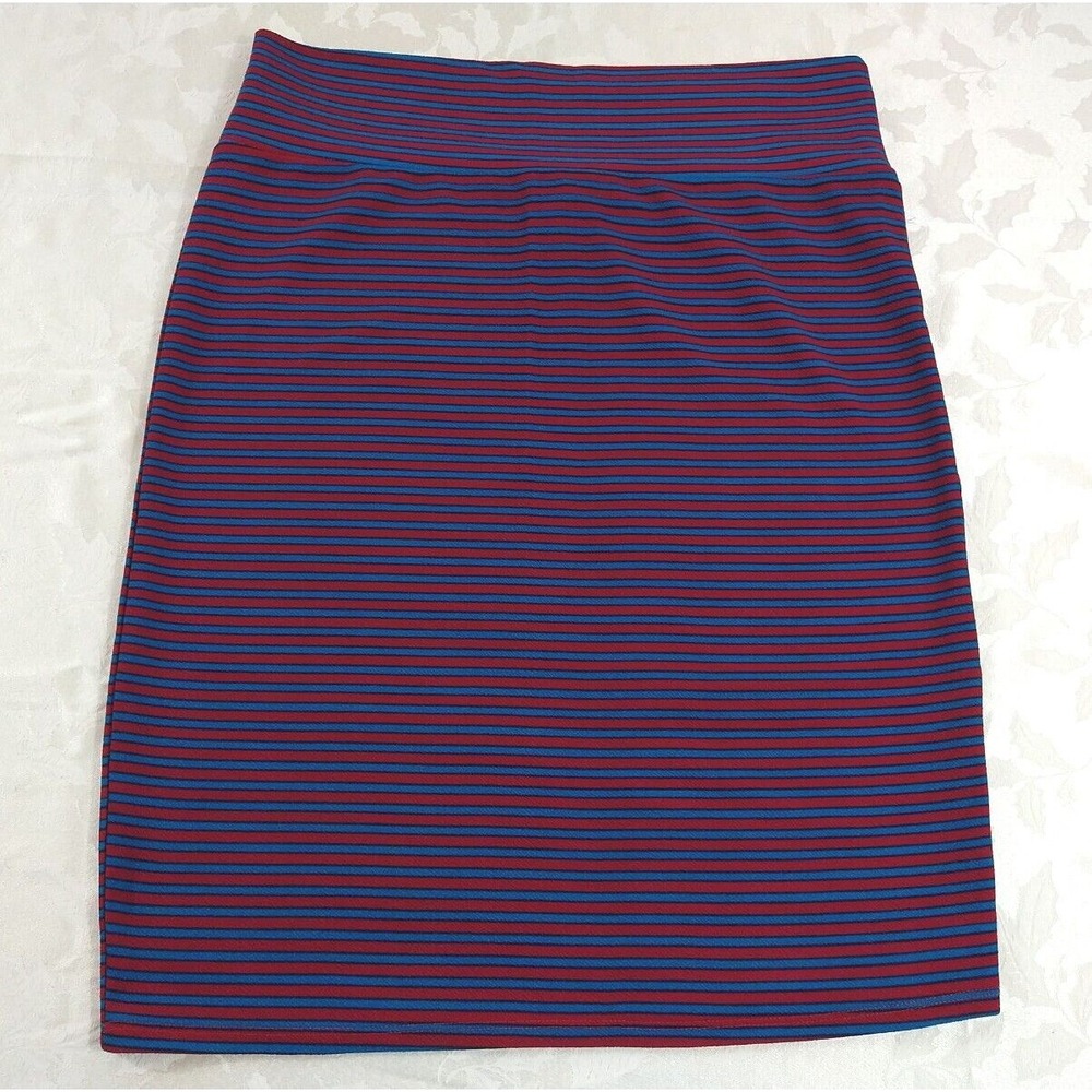 LuLaRoe Skirt Ladies 2XL Striped Red/Blue/Black Straight Stretch Comfort (367)